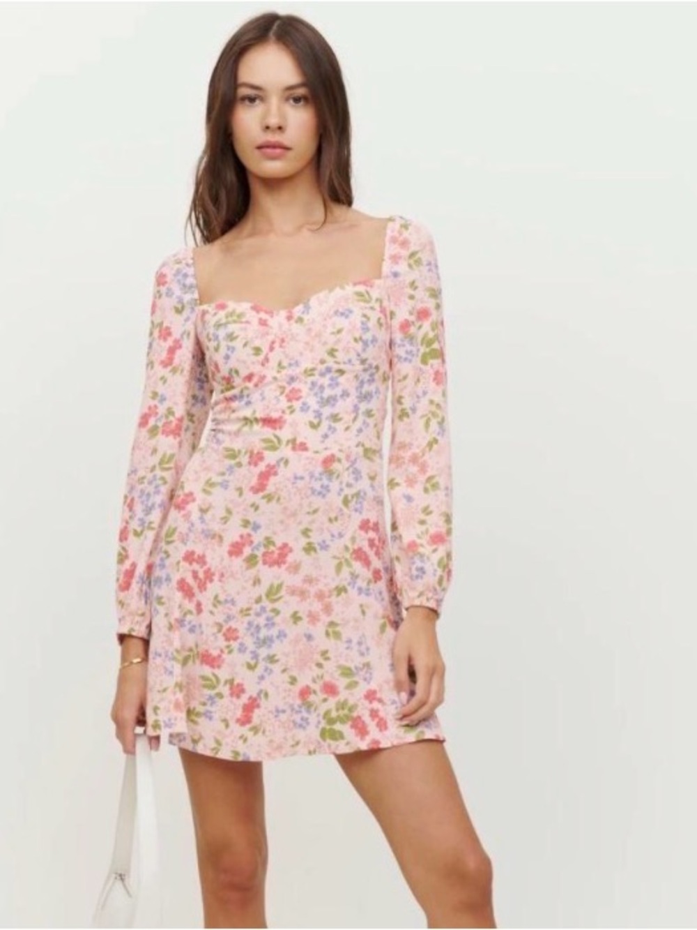Reformation Mochi Pink Floral Puff-Sleeve Mini Dress Size 0 cottagecore prairie
